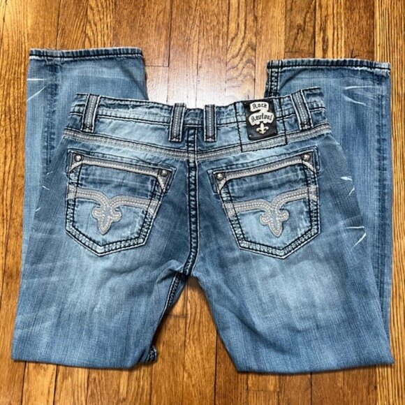 Rock Revival Marcy Straight Fit Jeans Distressed Medium Wash Denim Men's Size 38 - Picture 11 of 13